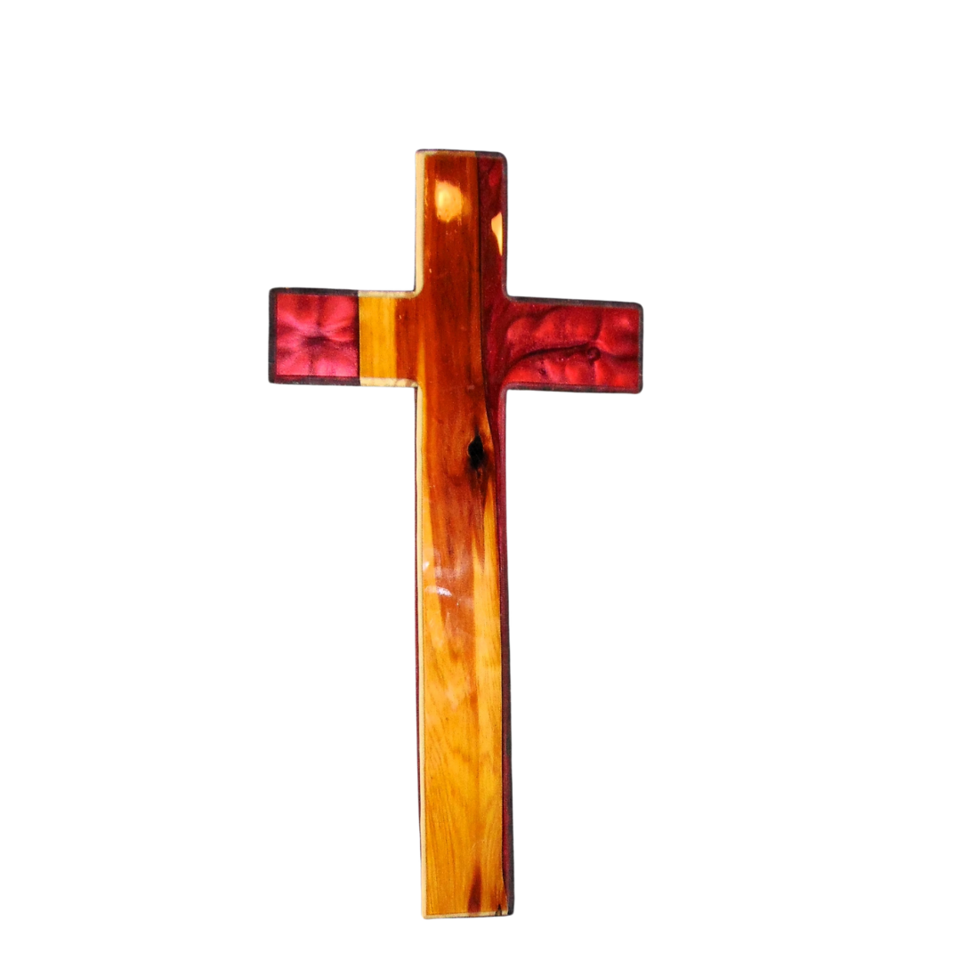 Large Cedar Cross With French Rose epoxy