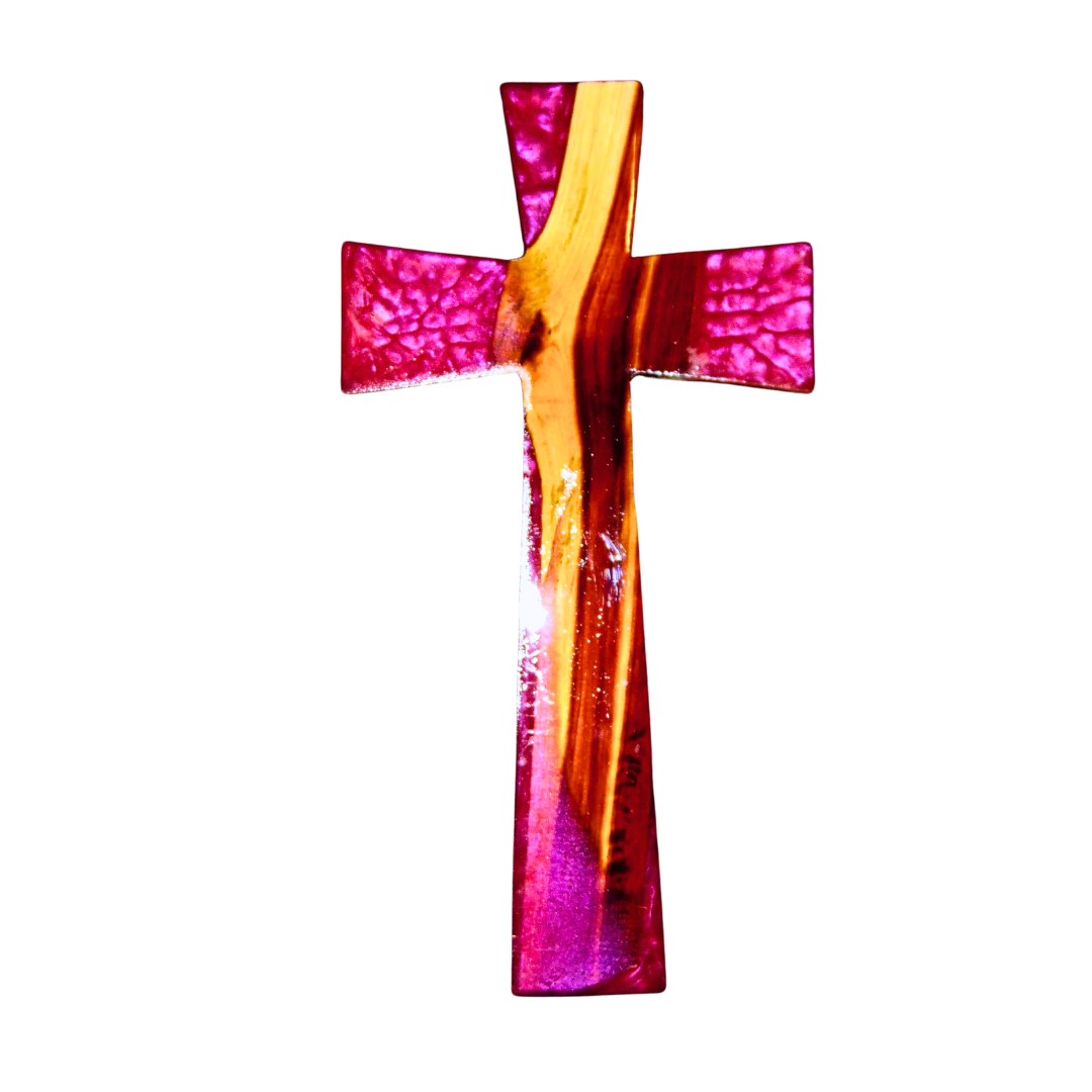 Large Cedar Cross With Scarlet Pink Epoxy