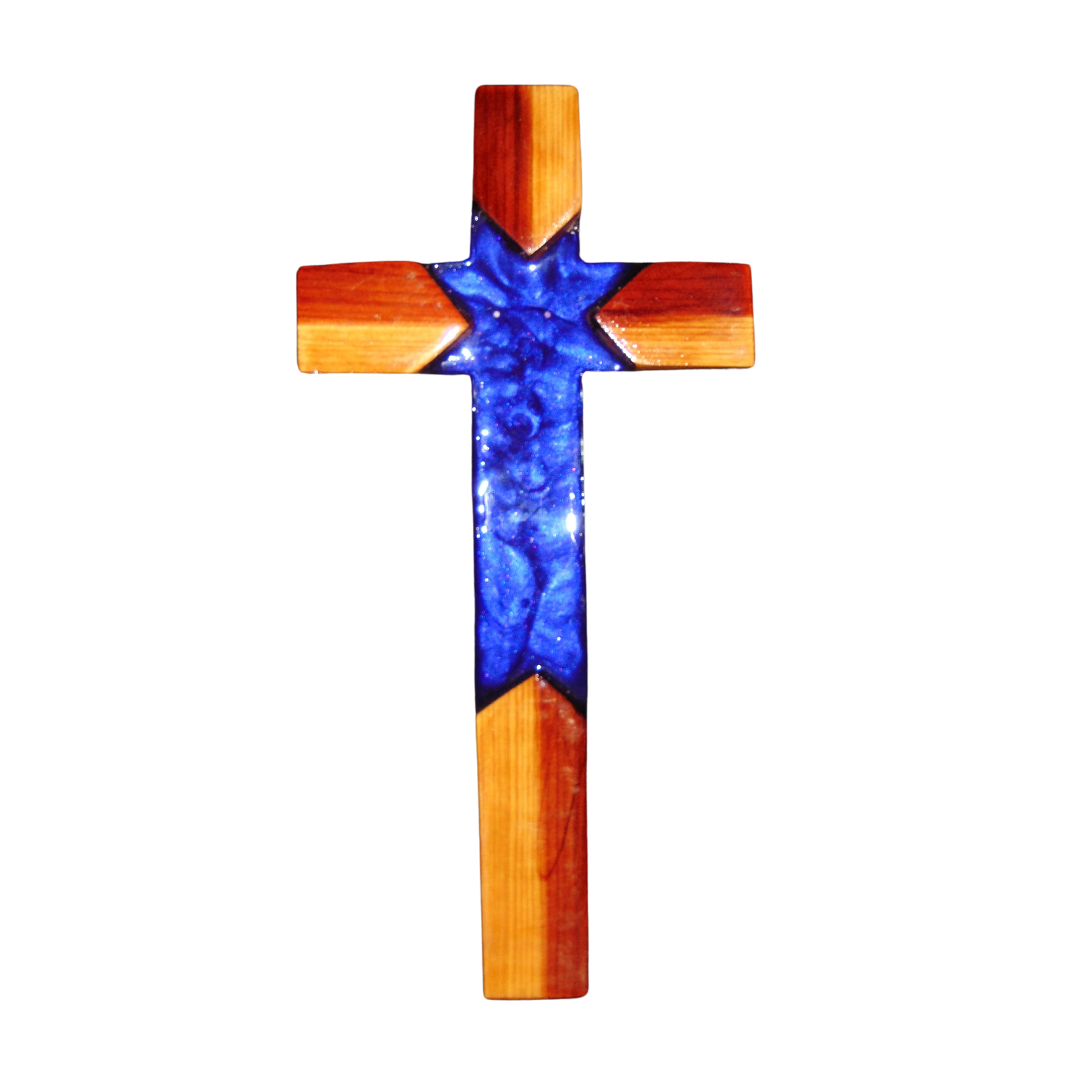 Small Cedar Cross With Electric Blue Epoxy