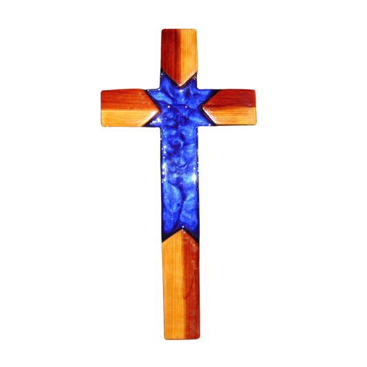 Small Cedar Cross With Electric Blue Epoxy